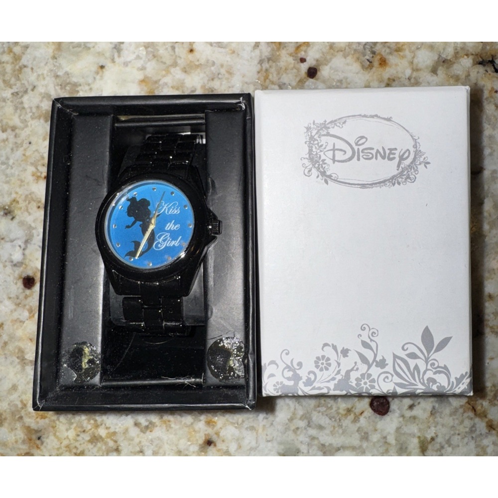 Disney Little Mermaid Ariel Watch Black Link Band Kiss The Girl New With Box.